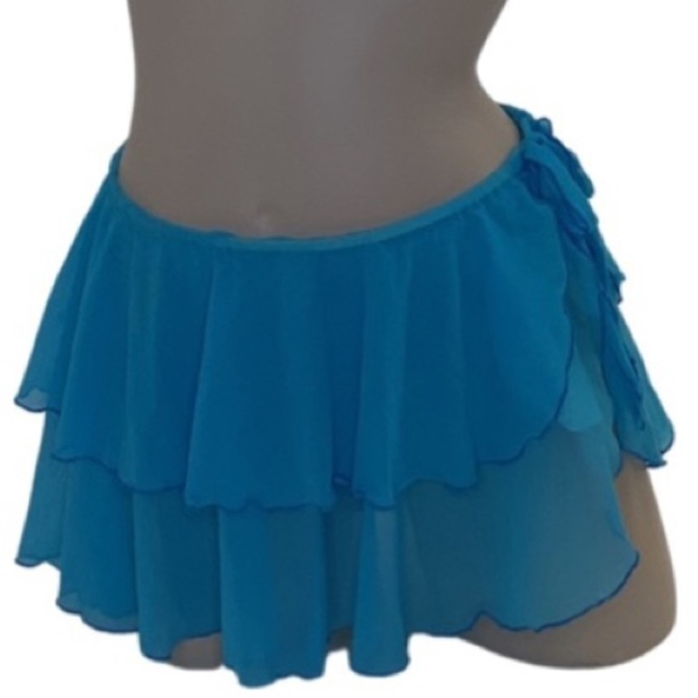 Zuliana Size Small Mesh Teal Ruffle Side Tie Mini Skirt. Made in USA. New